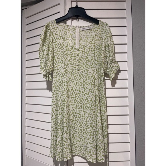 Faithful the Brand Puff Sleeve Mini Dress size S Scoop Neck Pistachio White - Picture 14 of 14